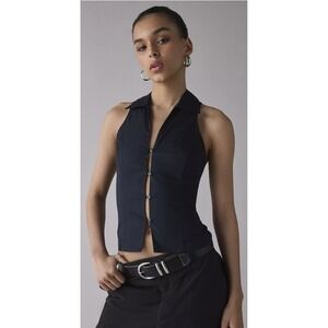 Urban Outfitters Party Girl Sleeveless Shirt Jet Black‎ Small NWT Fitted Vest